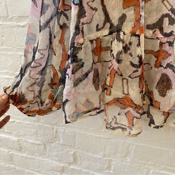 Hannah Artwear || Mirabella Tie Neck Puff Sleeve Top Floral Sheer Ivory 1 US 4 - Picture 5 of 10